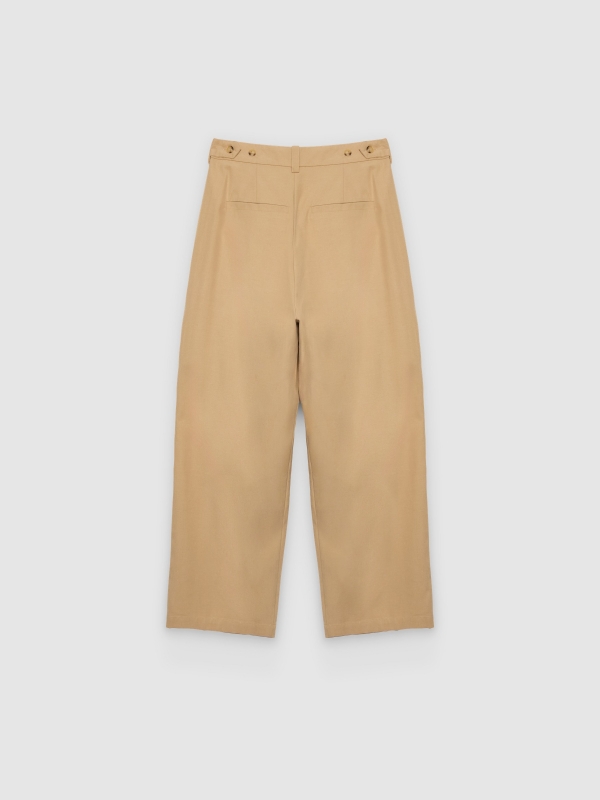 Pantalón pinzas algodón ajustable arena vista trasera
