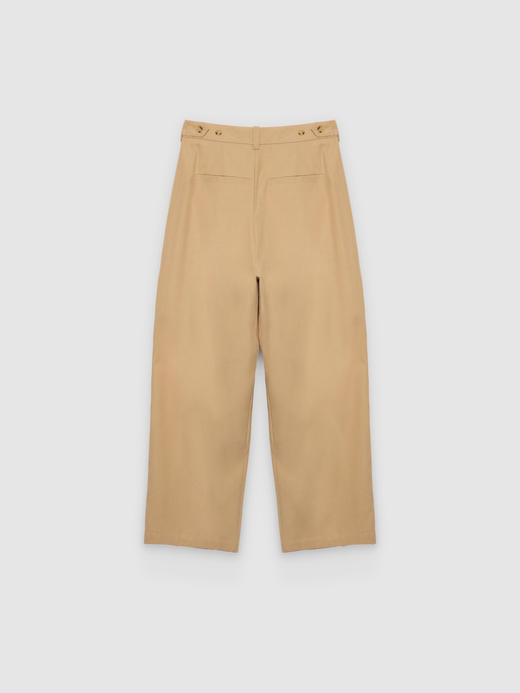 %Pto% Calça de algodão com pregas ajustável areia vista frontal