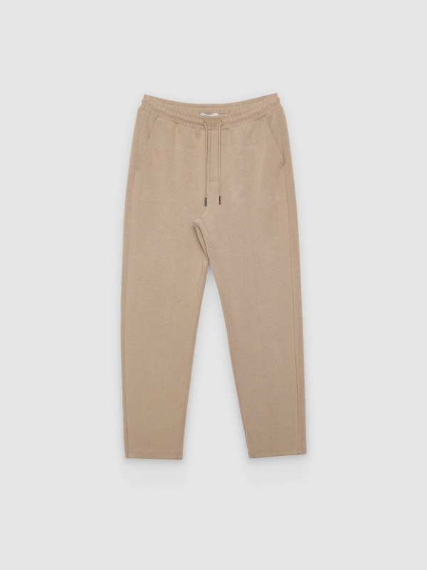  Pantalón jogger tiro alto algodón beige vista frontal