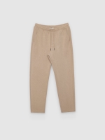 %Pto% Calça jogger cintura alta algodão bege vista frontal