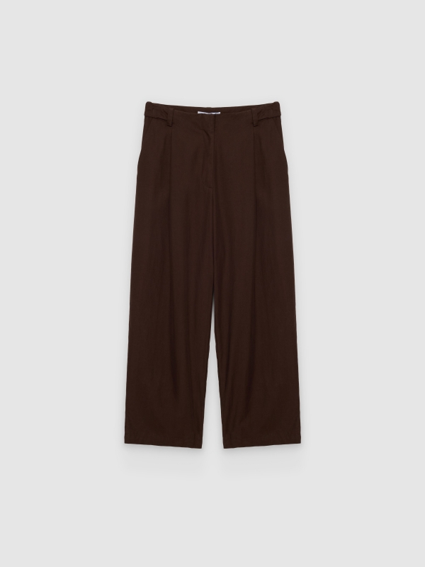  Adjustable cotton pleated pants chocolate front view