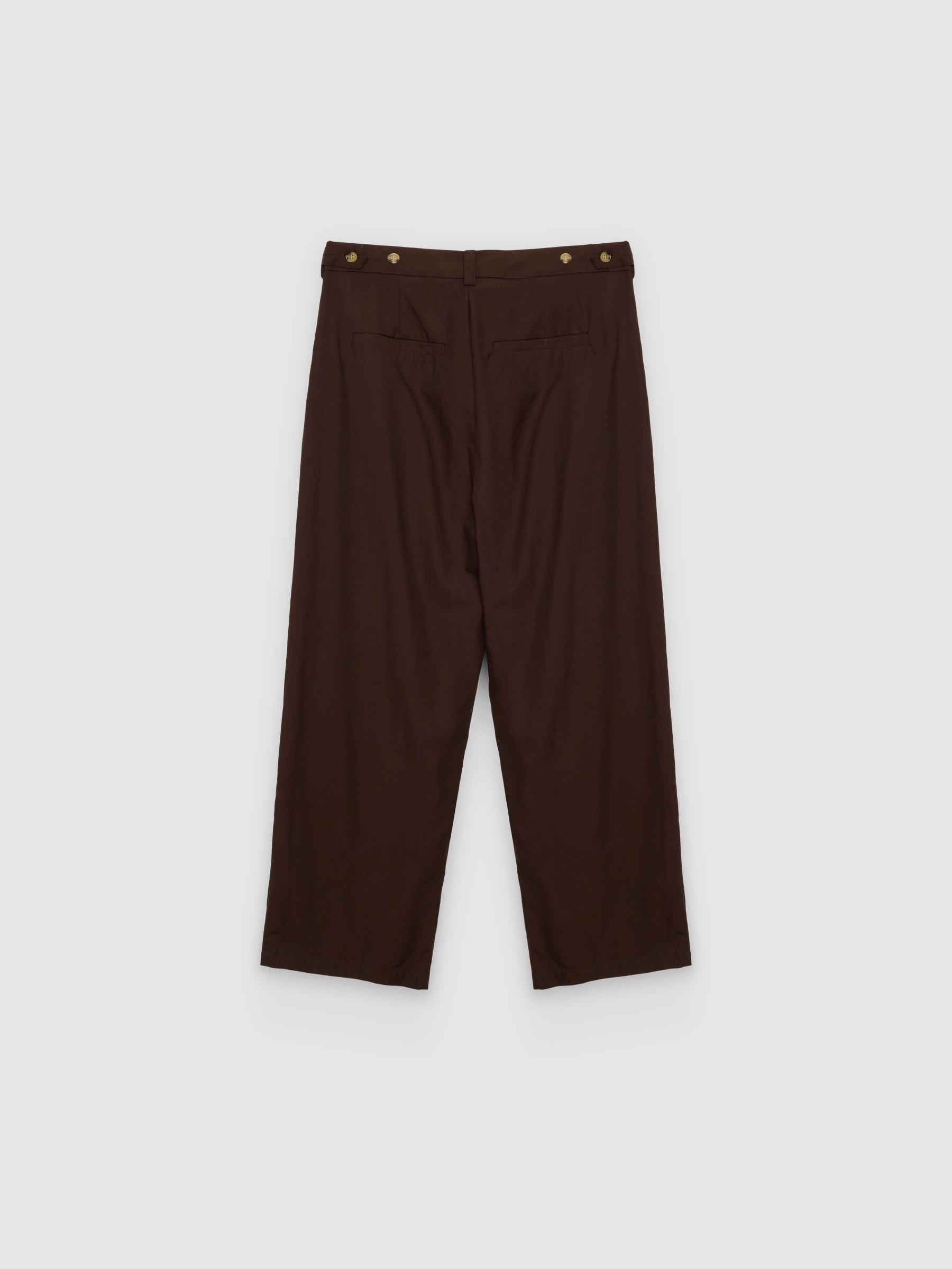  Pantalón pinzas algodón ajustable chocolate vista frontal