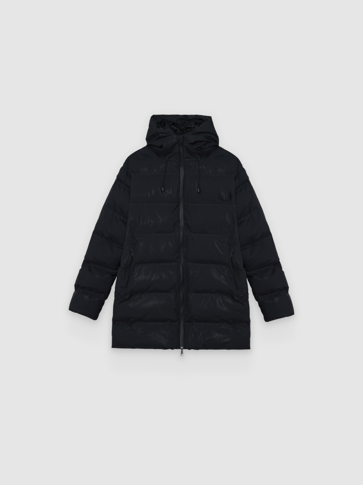 %Pto% Cazadora acolchada con capucha nylon negro vista frontal