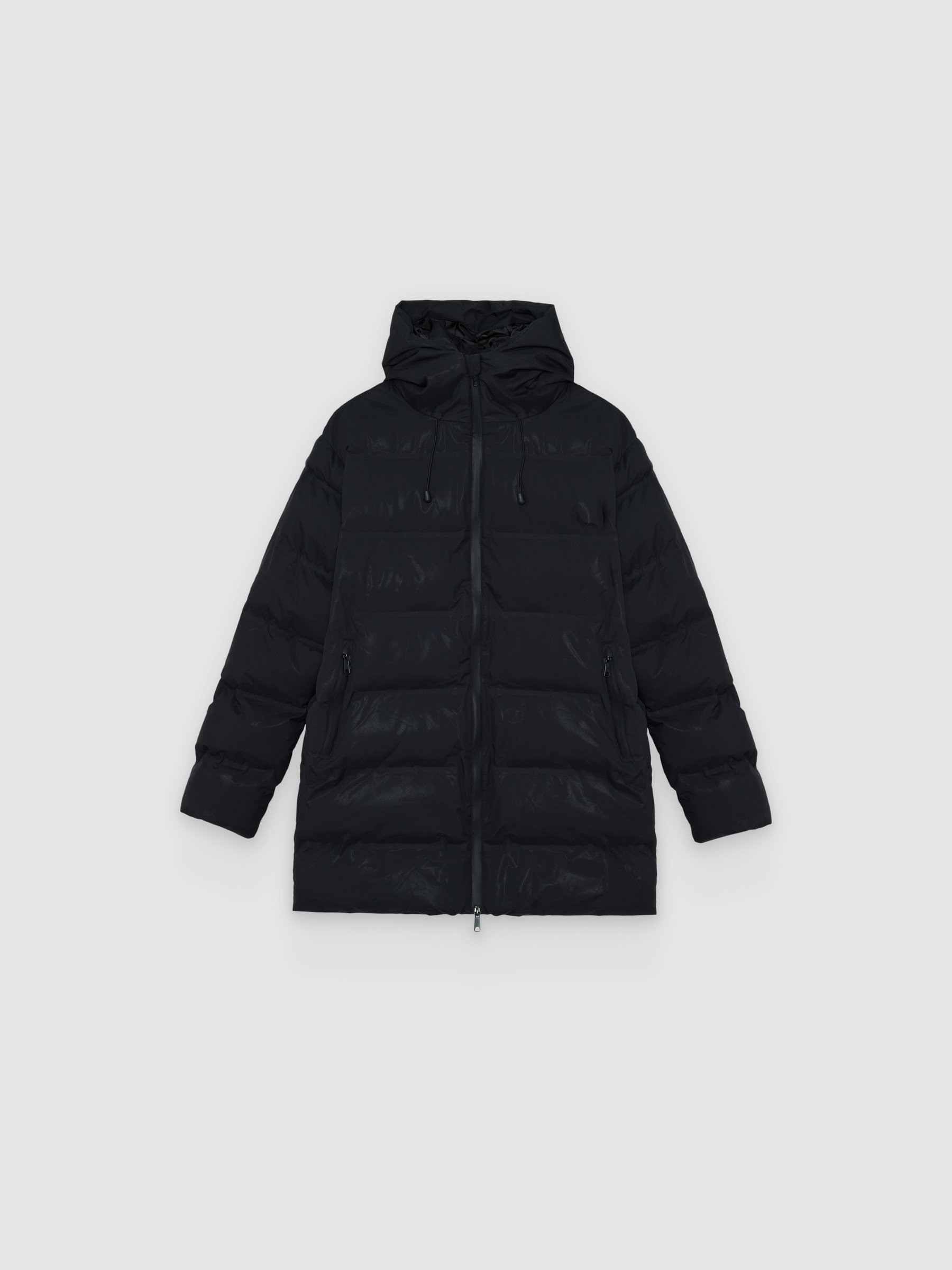 Quilted nylon hooded jacket black front view