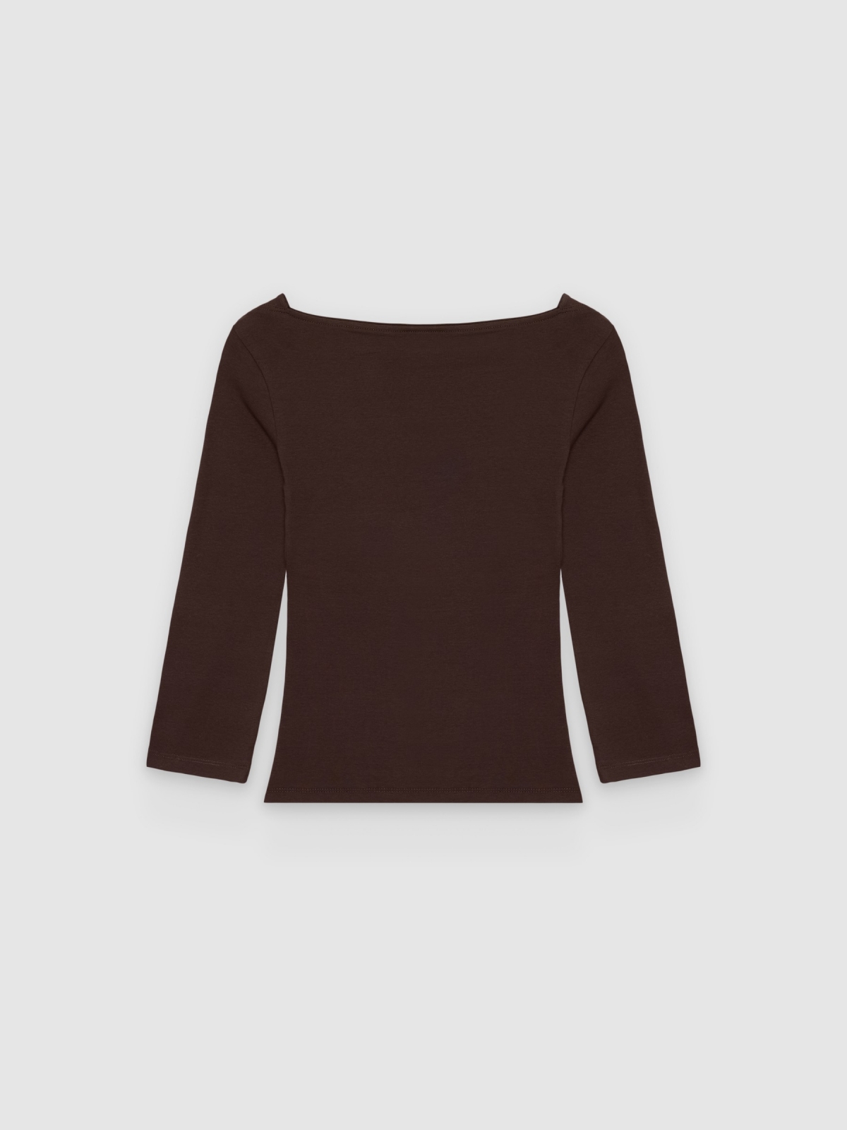%Pto% Basic boat neck cotton t-shirt chocolate front view