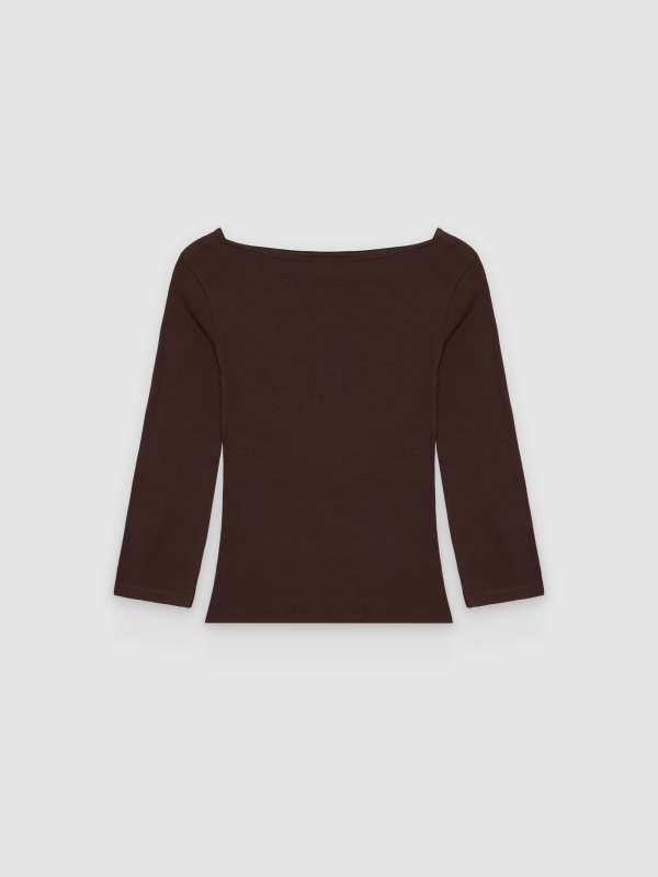  Basic boat neck cotton t-shirt chocolate front view