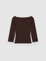 %Pto% Basic boat neck cotton t-shirt chocolate front view