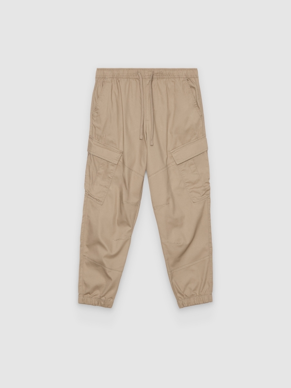  Calça cargo jogger de cintura alta bege vista frontal