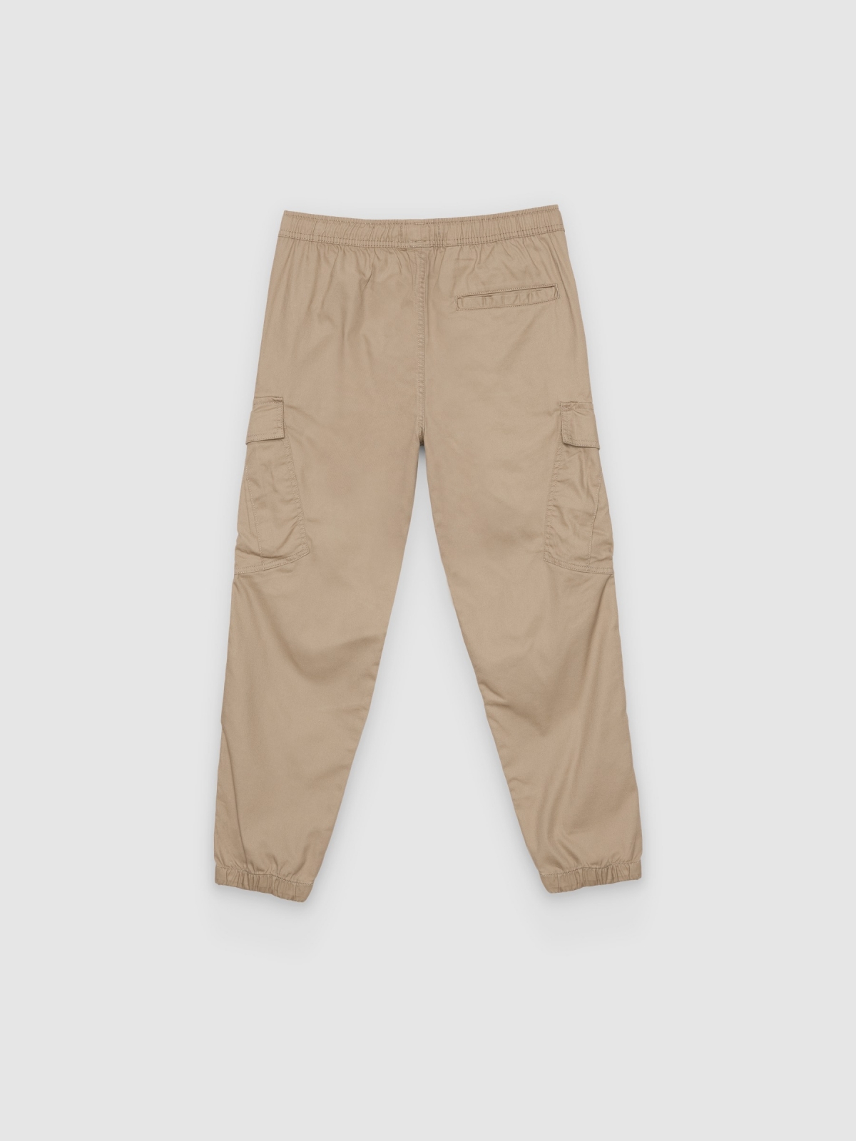 Calça cargo jogger de cintura alta bege vista traseira