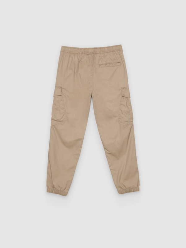 Pantalón cargo jogger tiro alto beige vista trasera
