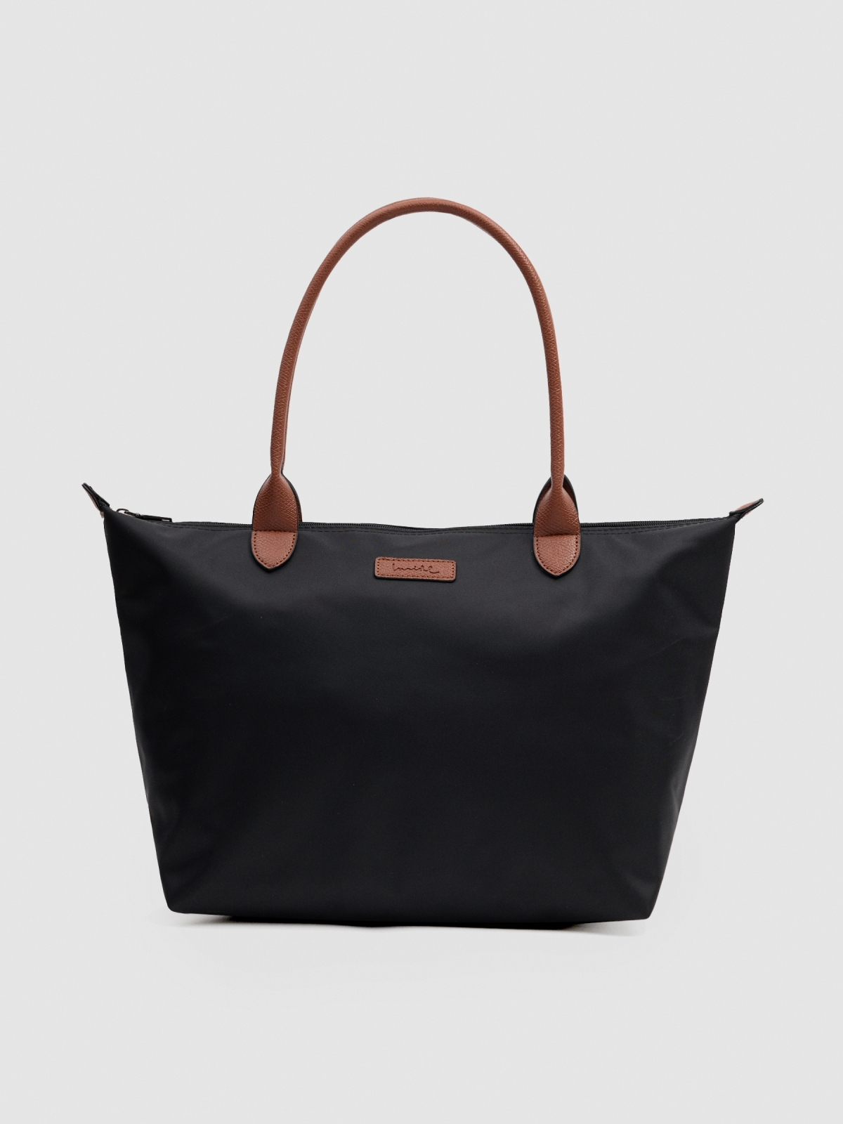 Shopper de lona preta preto vista geral frontal