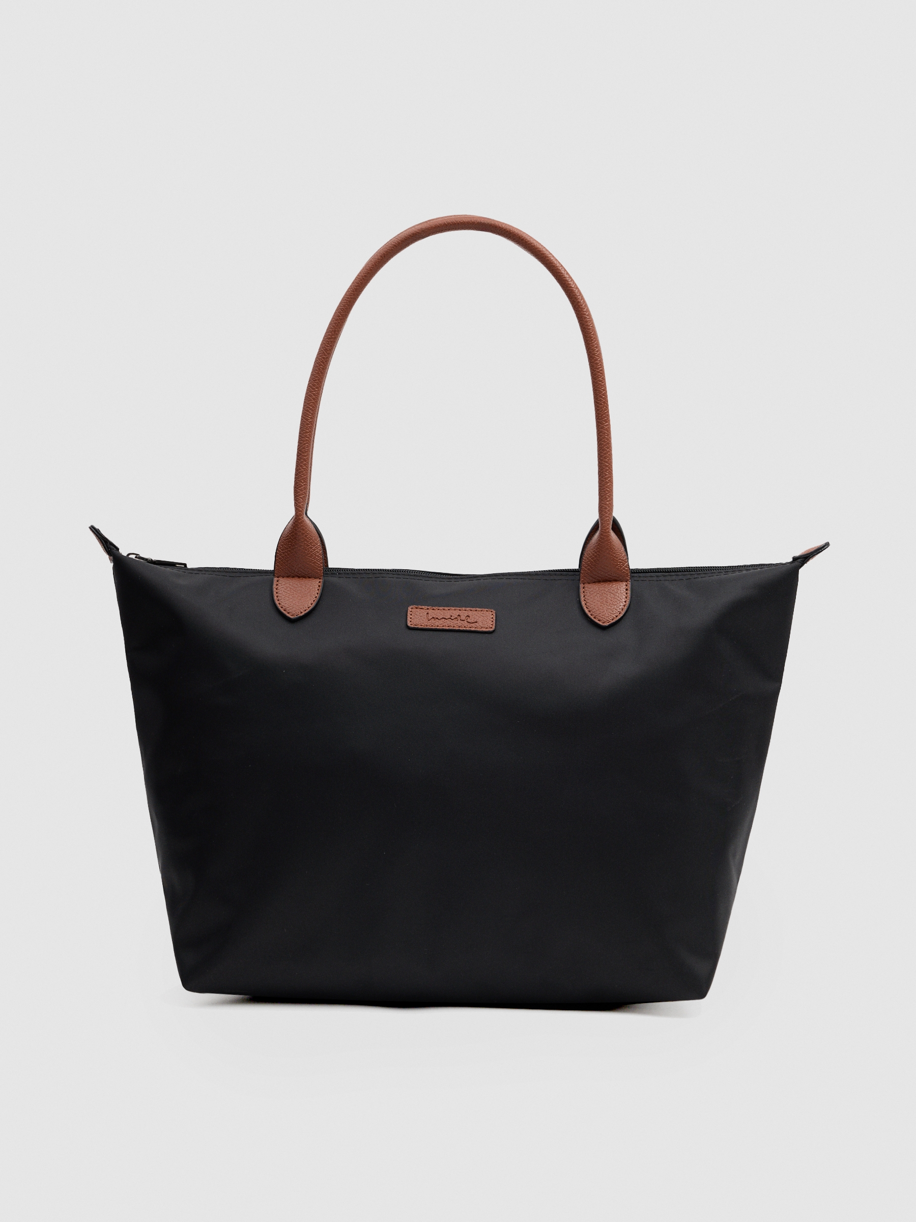 Black canvas tote bag black front view