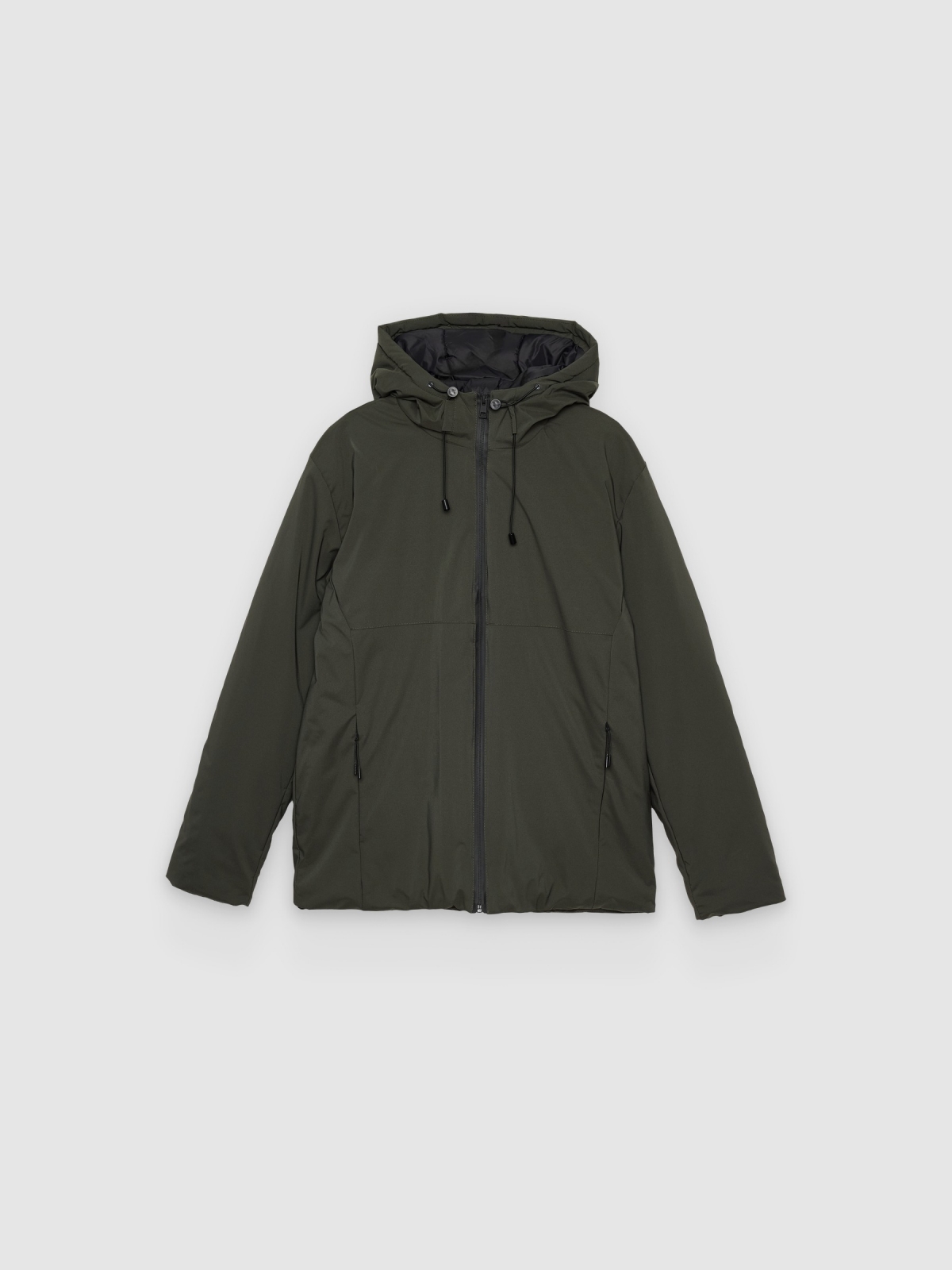 %Pto% Quilted hooded nylon jacket khaki front view