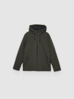 %Pto% Jaqueta acolchoada com capuz de nylon cáqui vista frontal