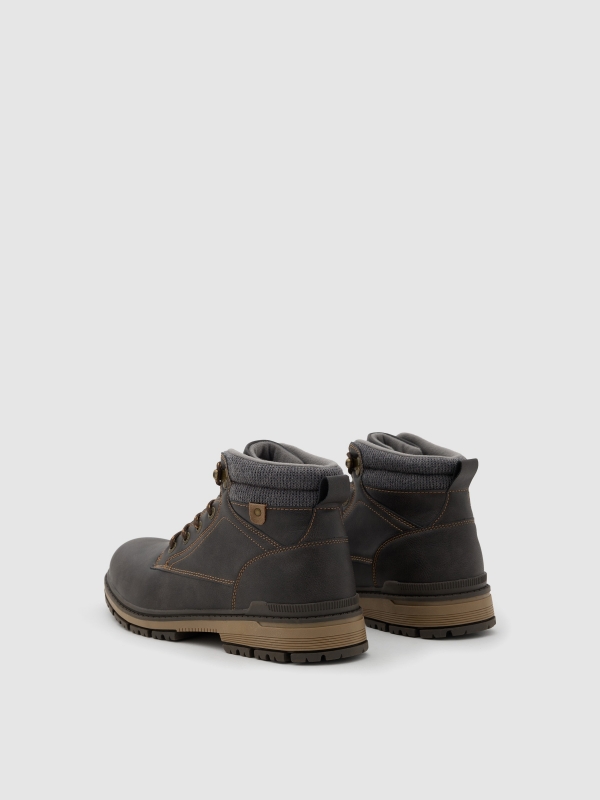 Faux-leather hiking boots with a zip brown 45º back view