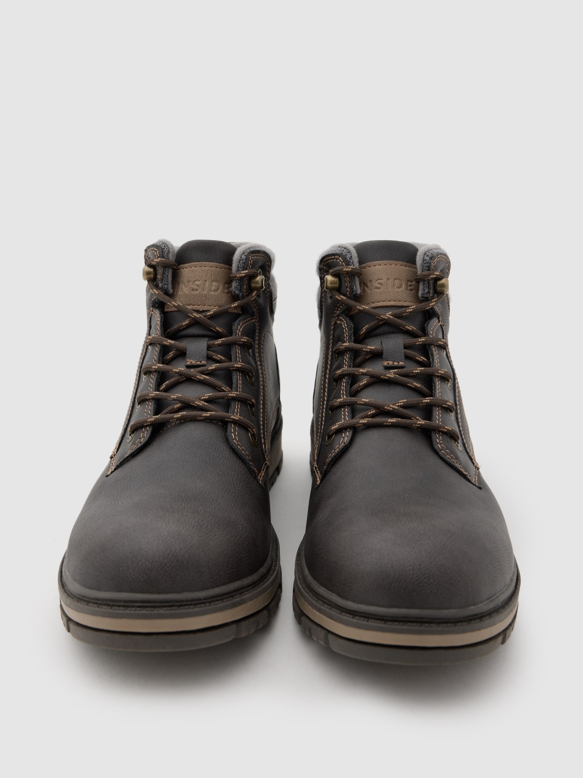 Faux-leather hiking boots with a zip brown detail view