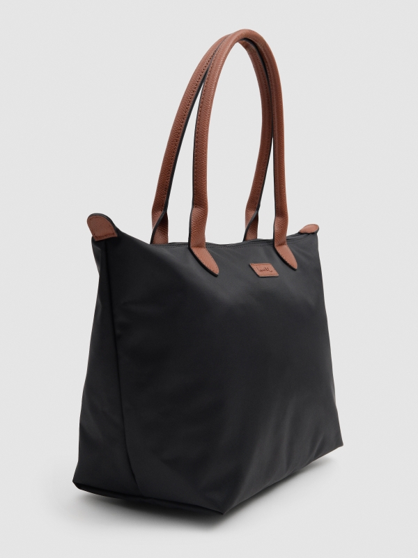 Black canvas tote bag black back view