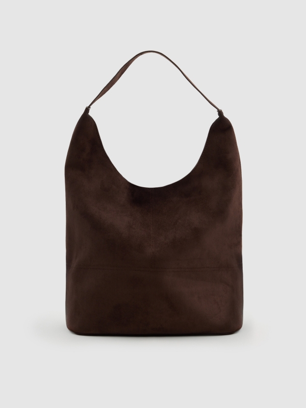 Brown effect leather shoulder bag dark brown front view