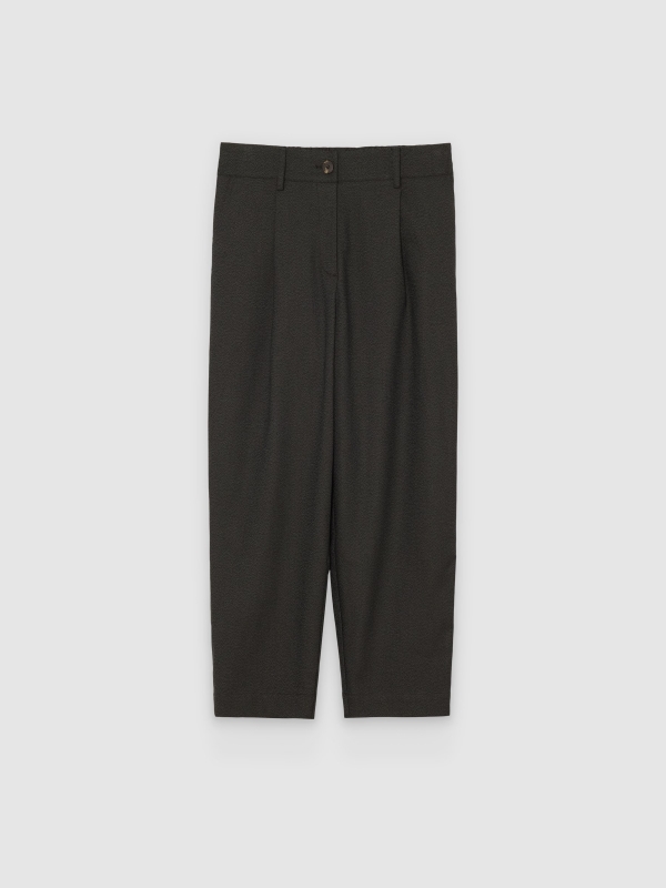  Elastic pleated pants dark brown front view