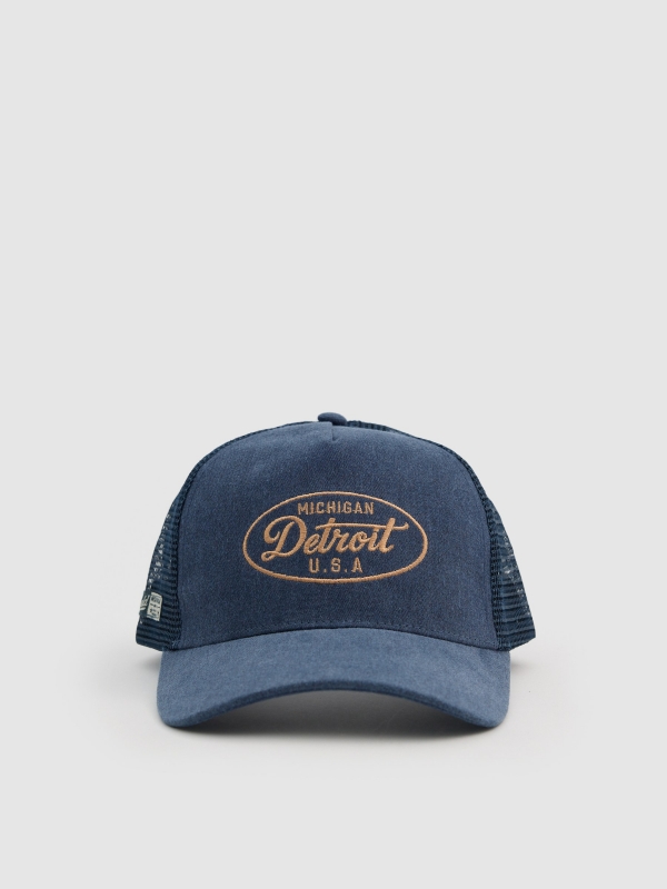 Boné trucker Detroit azul vista lateral frontal 45º