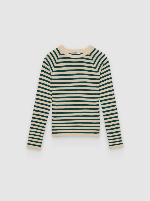  Long Sleeve Striped Knit Sweater emerald front view