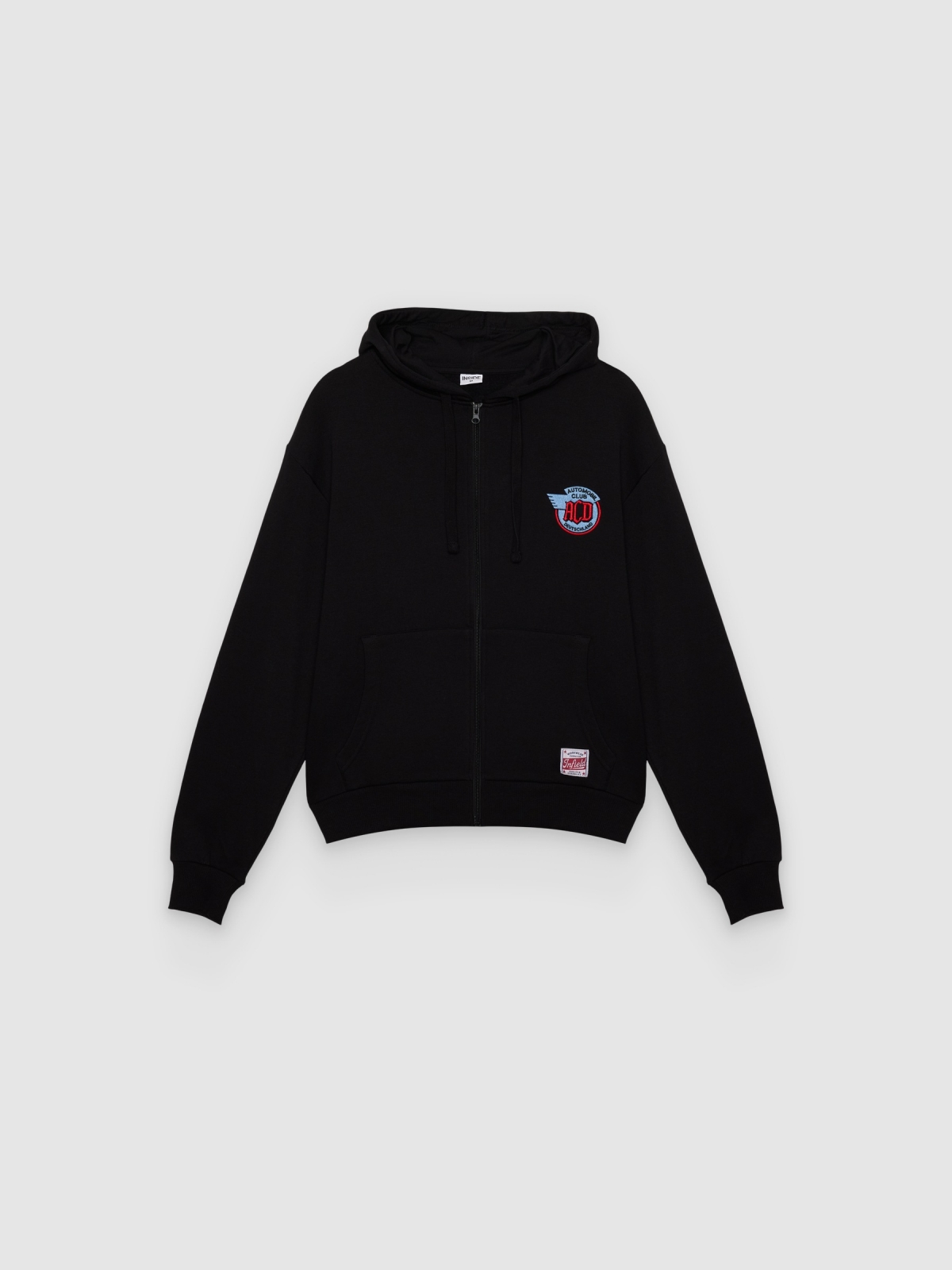 %Pto% Chaqueta con capucha cremallera negro vista frontal