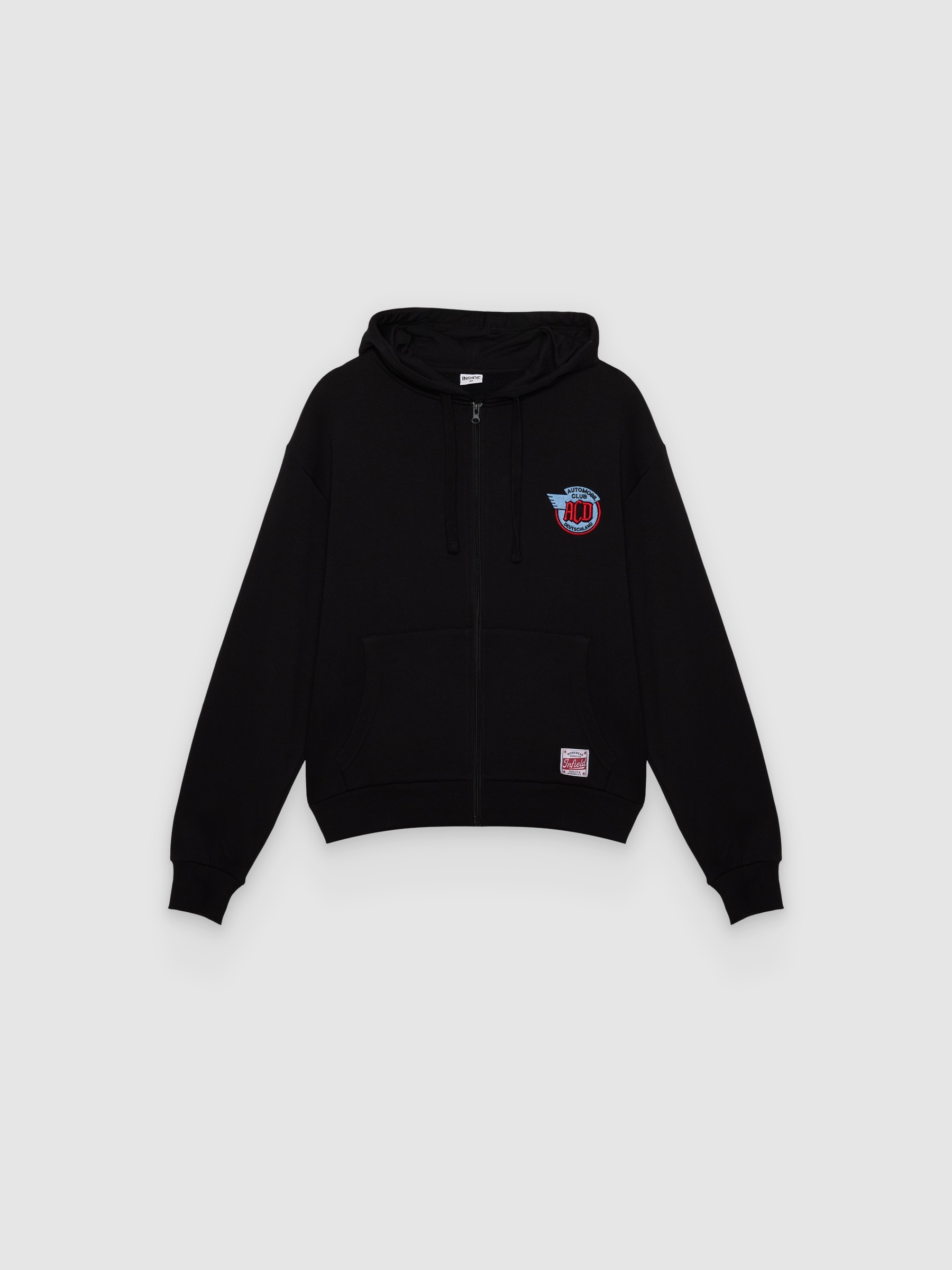 %Pto% Chaqueta con capucha cremallera negro vista frontal