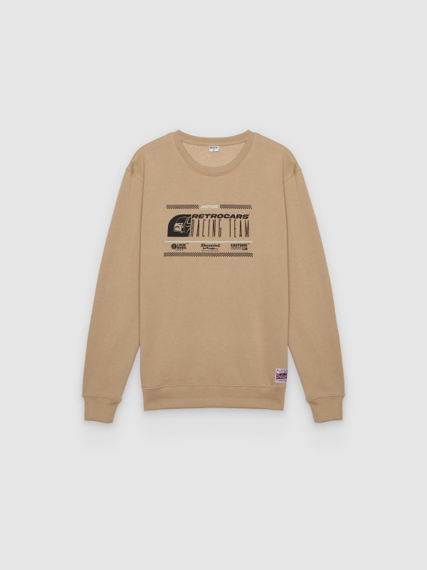  Engine print sweatshirt beige front view
