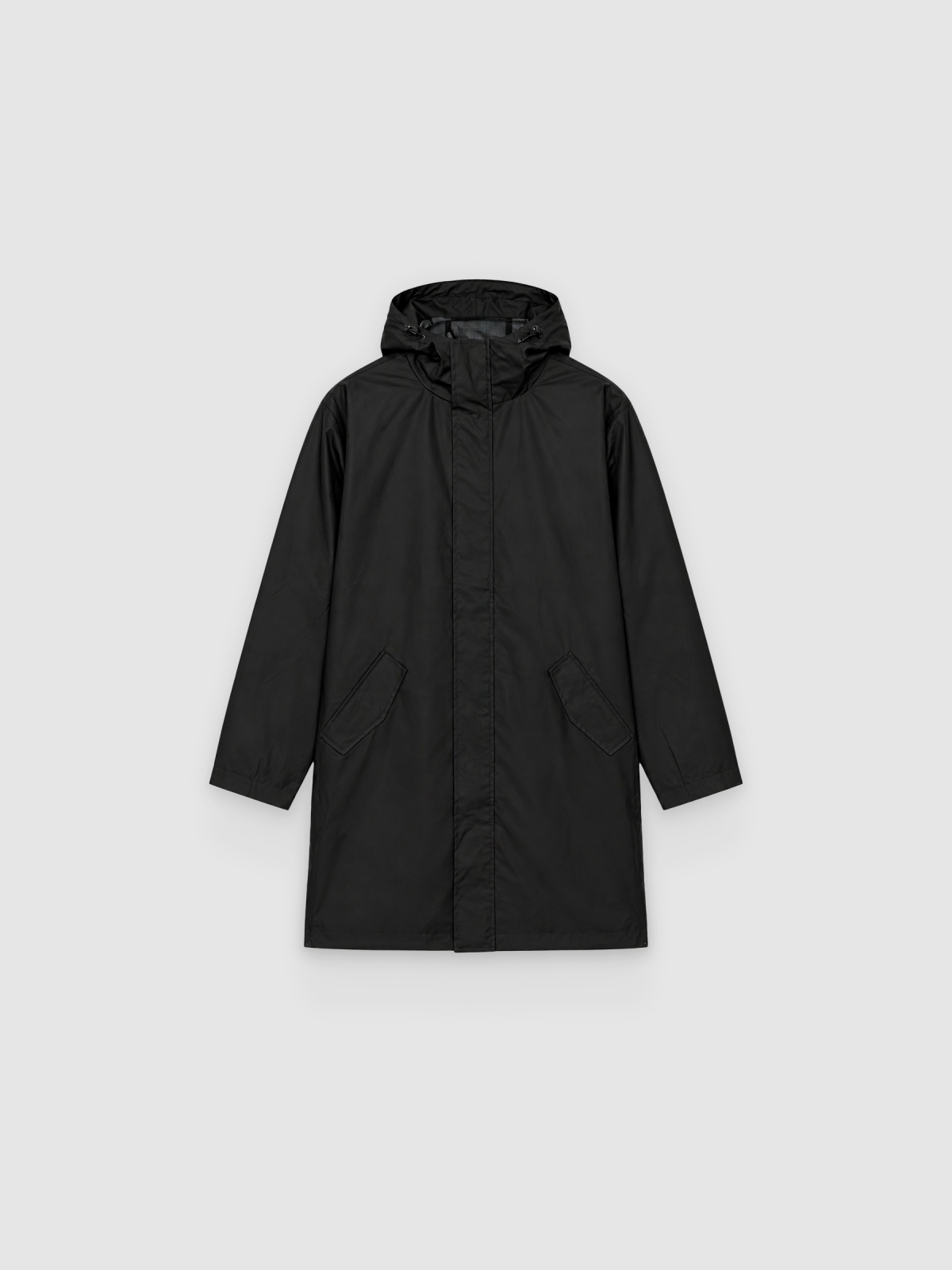 %Pto% Parka tejido engomado negro vista frontal