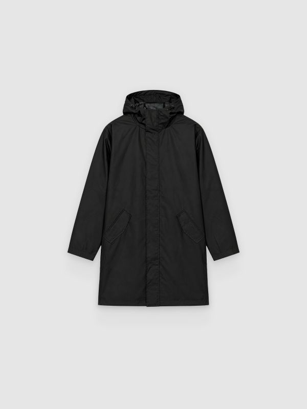  Parka em tecido envernizado preto vista frontal
