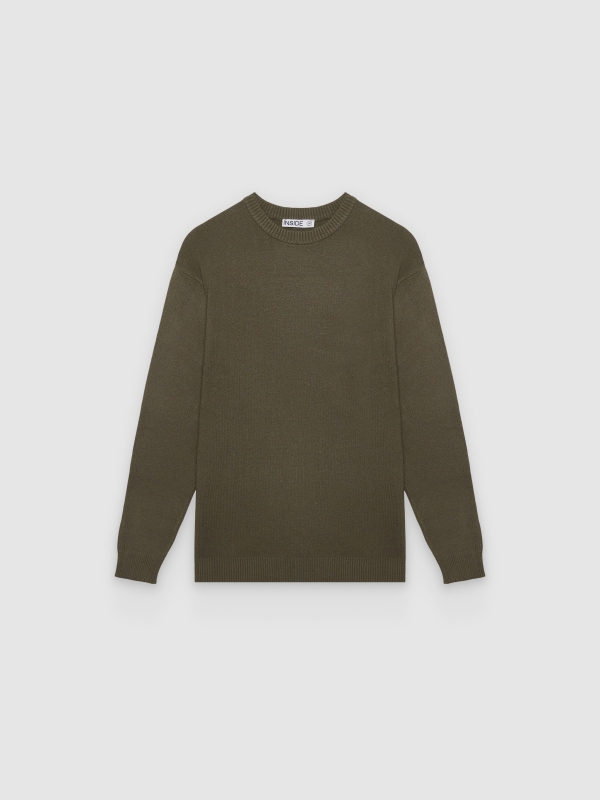  Round Neck Knit Sweater khaki front view