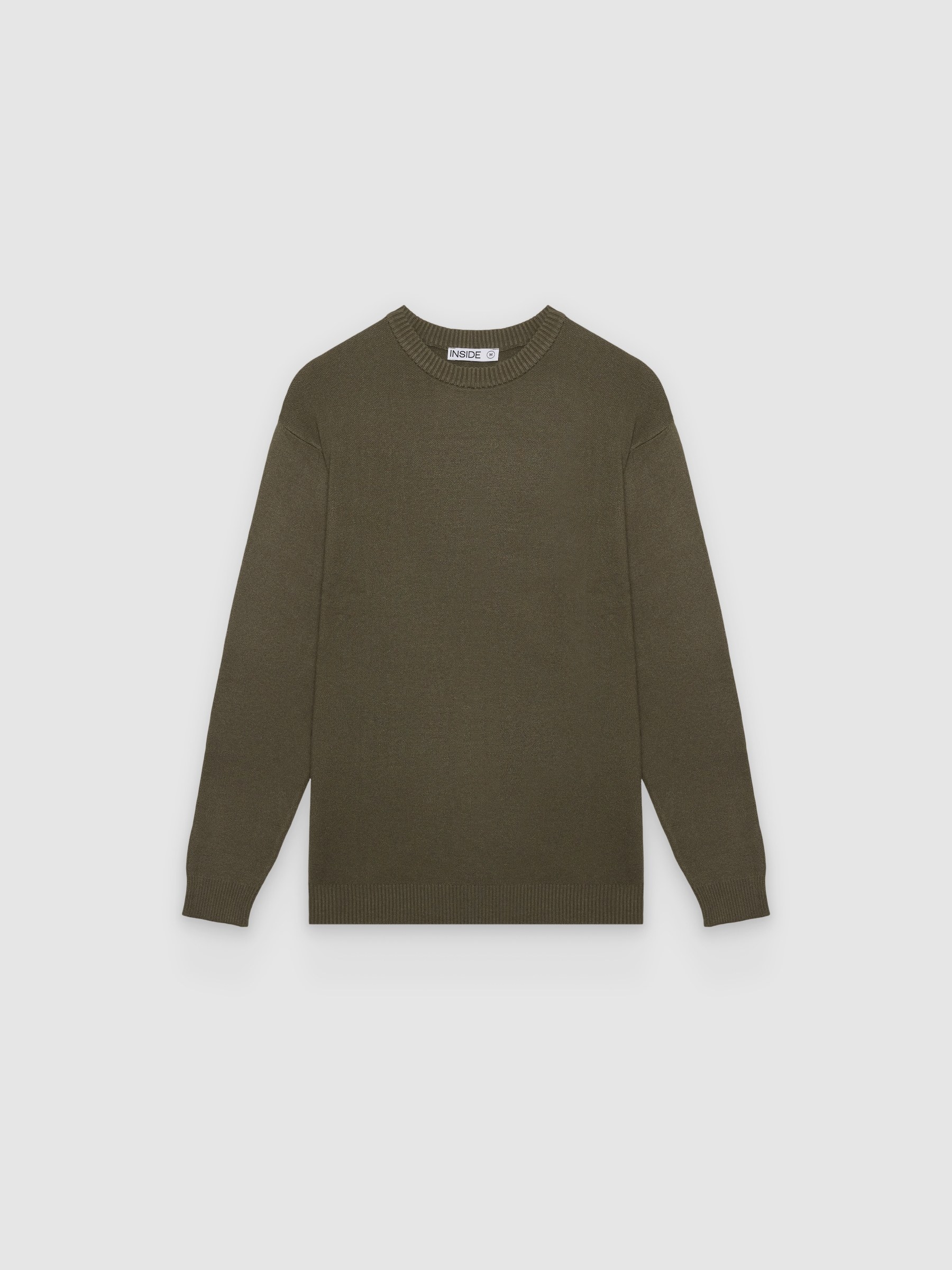  Round Neck Knit Sweater khaki front view