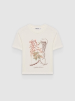 %Pto% T-shirt floral de manga curta regular off white vista frontal