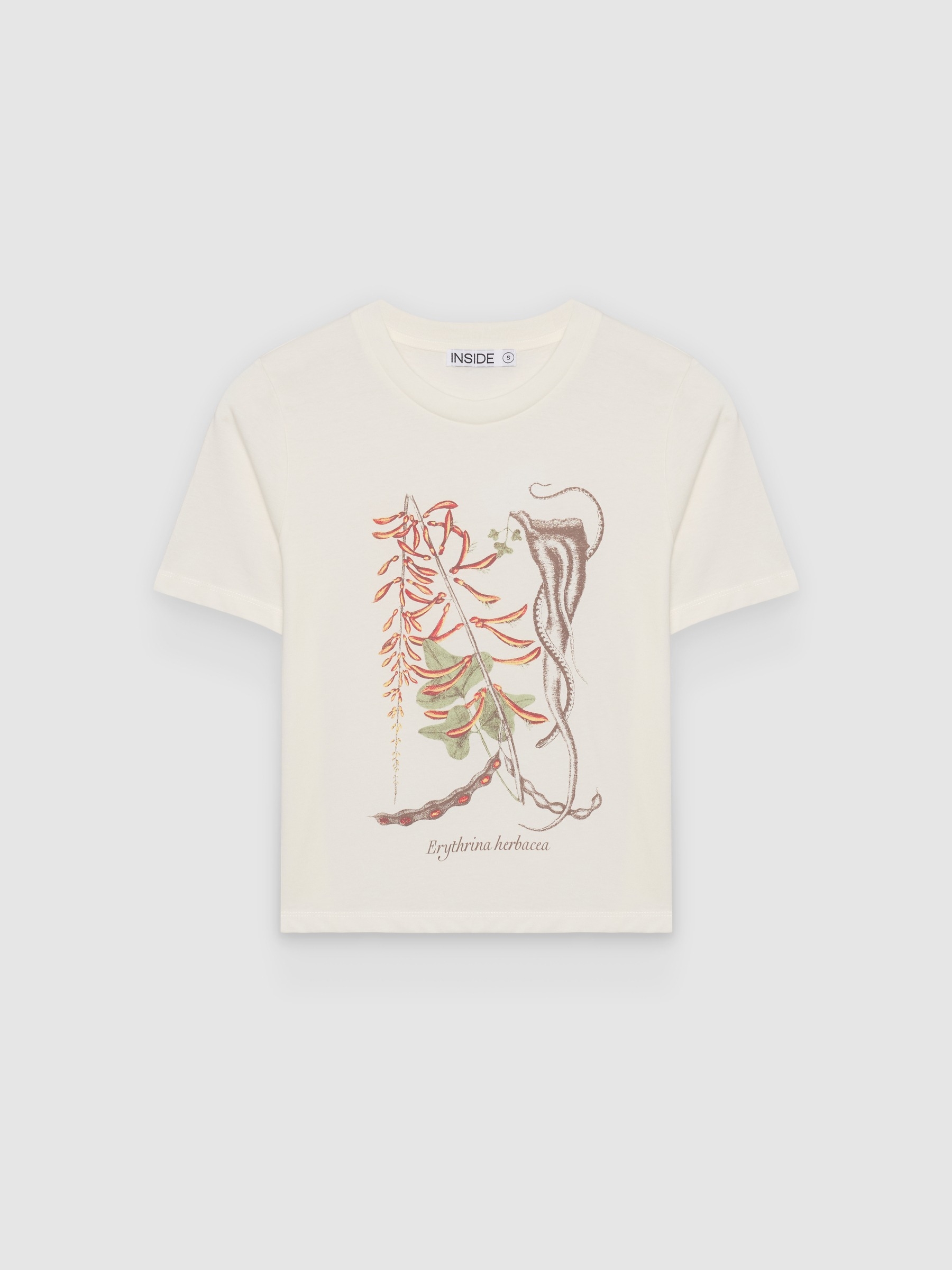  T-shirt floral de manga curta regular off white vista frontal