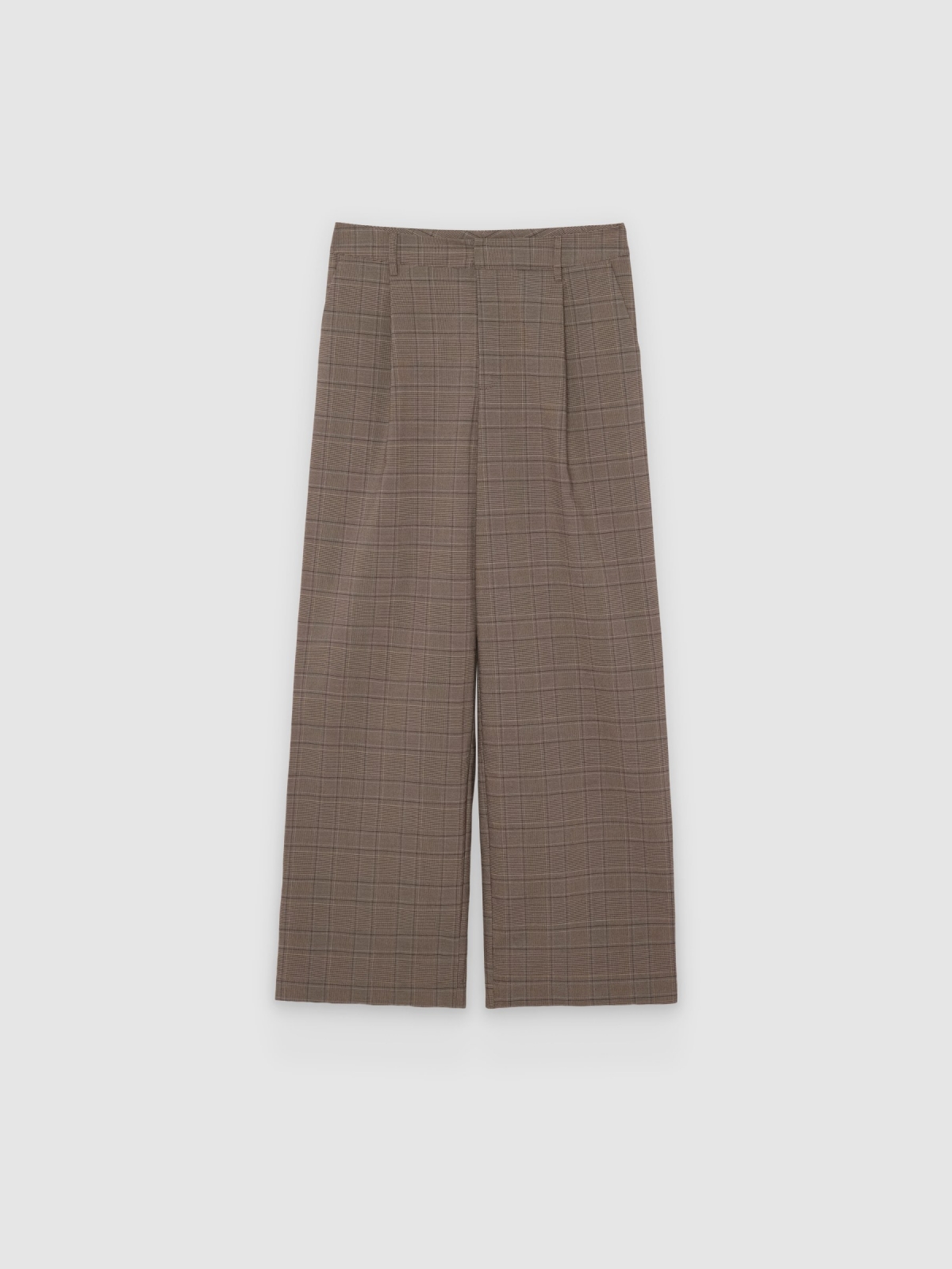 %Pto% Pleated check pants taupe front view