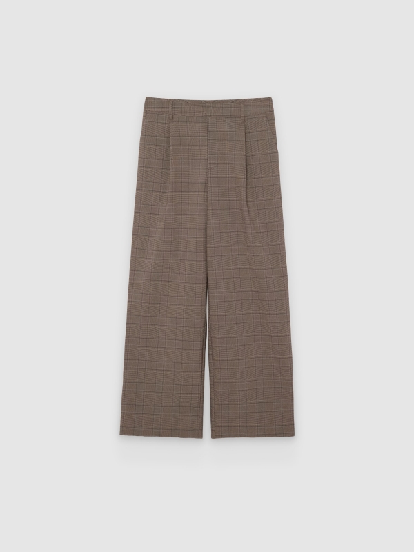  Calça de pregas xadrez taupe vista frontal