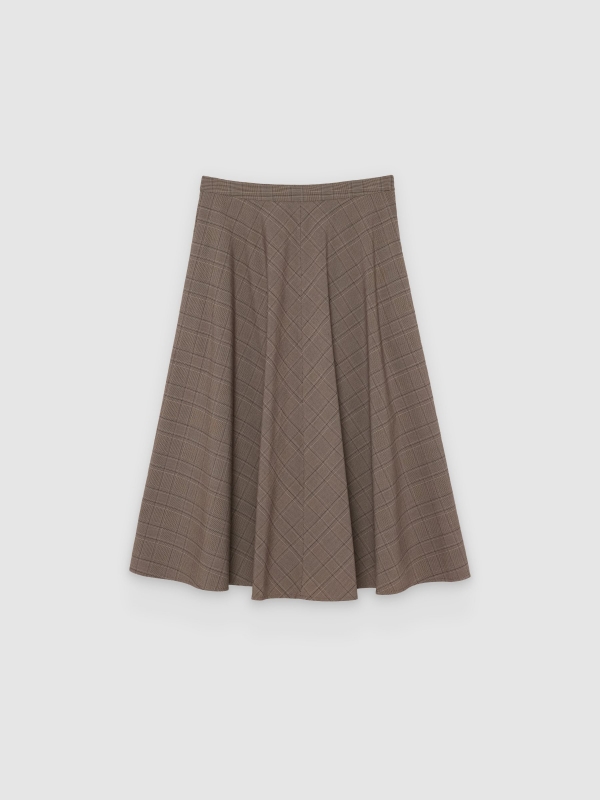  Midi plaid flared skirt taupe front view