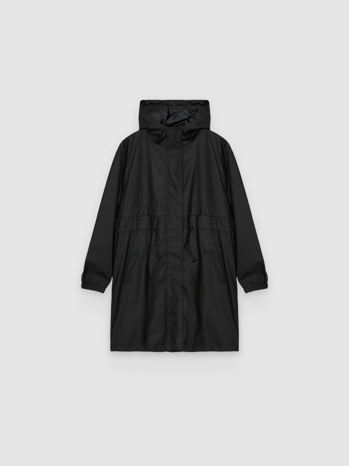 %Pto% Rubberized parka with hood black front view