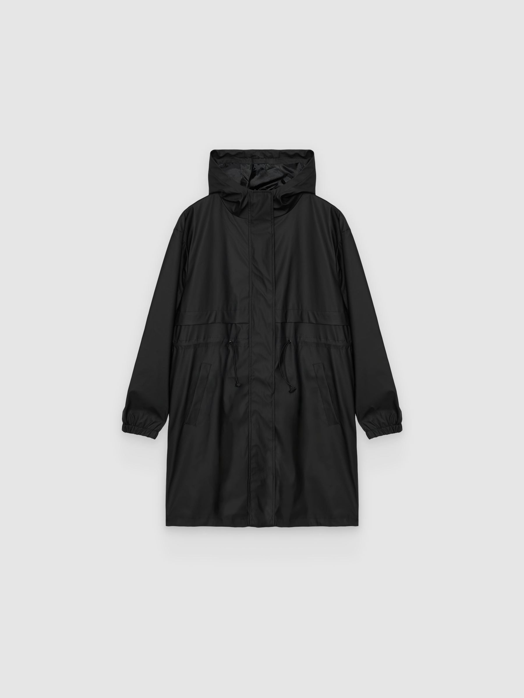 %Pto% Rubberized parka with hood black front view