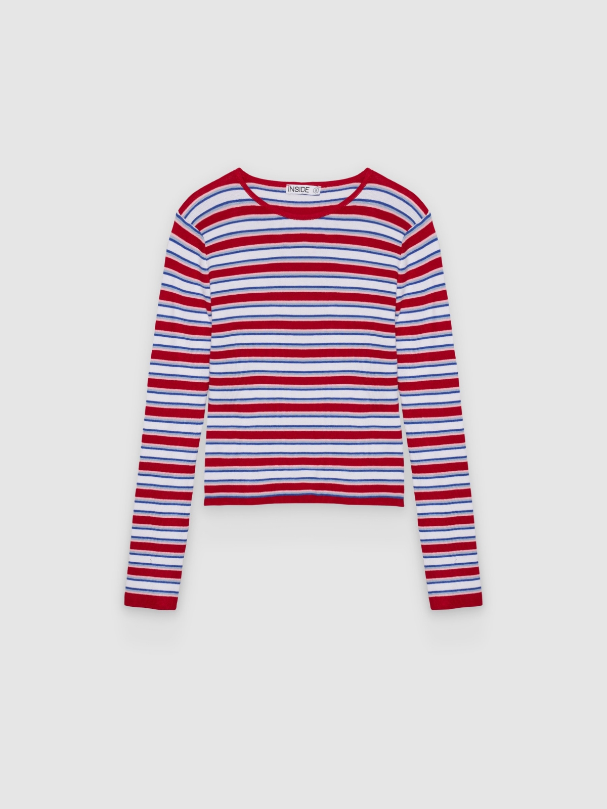 %Pto% Slim Casual Striped Jumper carmine front view