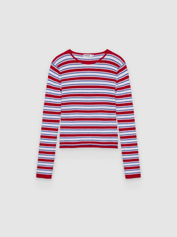  Jersey rayas slim casual carmín vista frontal