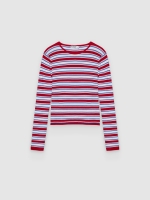 %Pto% Slim Casual Striped Jumper carmine front view