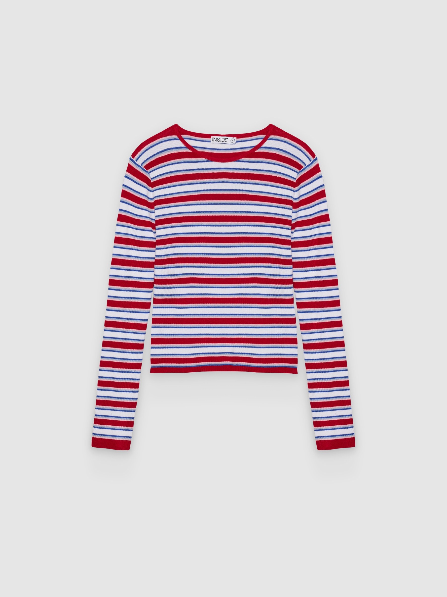  Jersey rayas slim casual carmín vista frontal