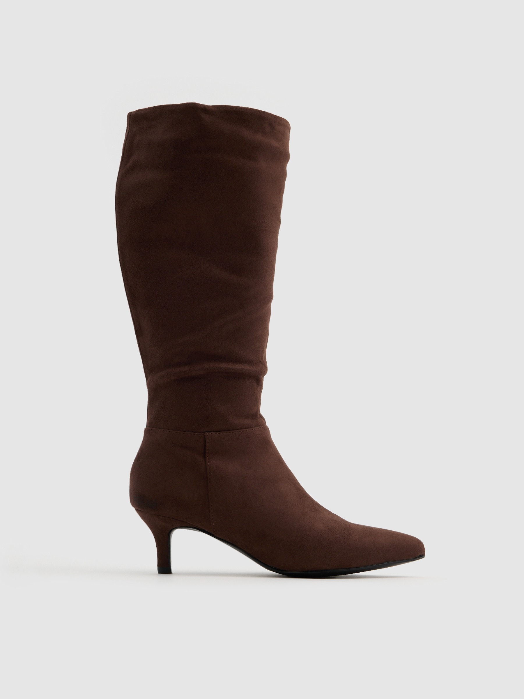 High boot with leather-effect and heel brown