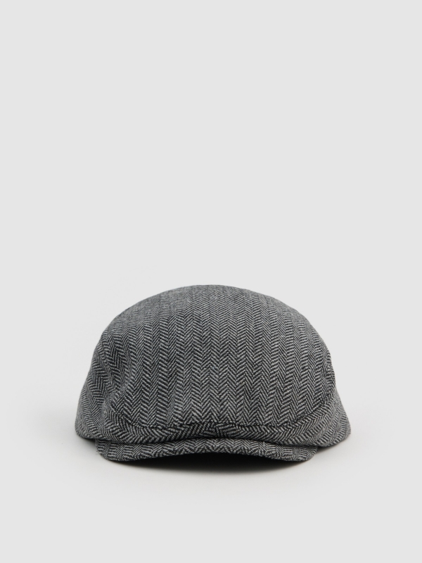 Newsboy cap herringbone grey 45º front view