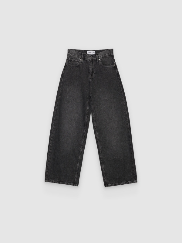  Jeans extra wide leg tiro alto negro vista frontal