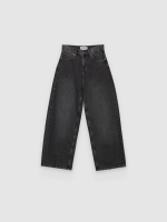 %Pto% Jeans extra wide leg tiro alto negro vista frontal
