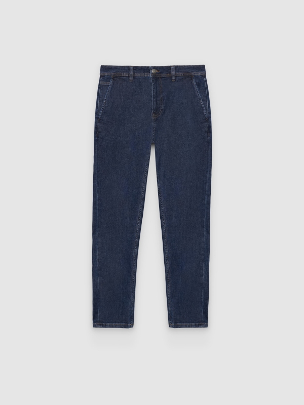  Slim denim chino pants blue front view