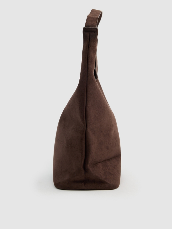 Brown effect leather shoulder bag dark brown back view