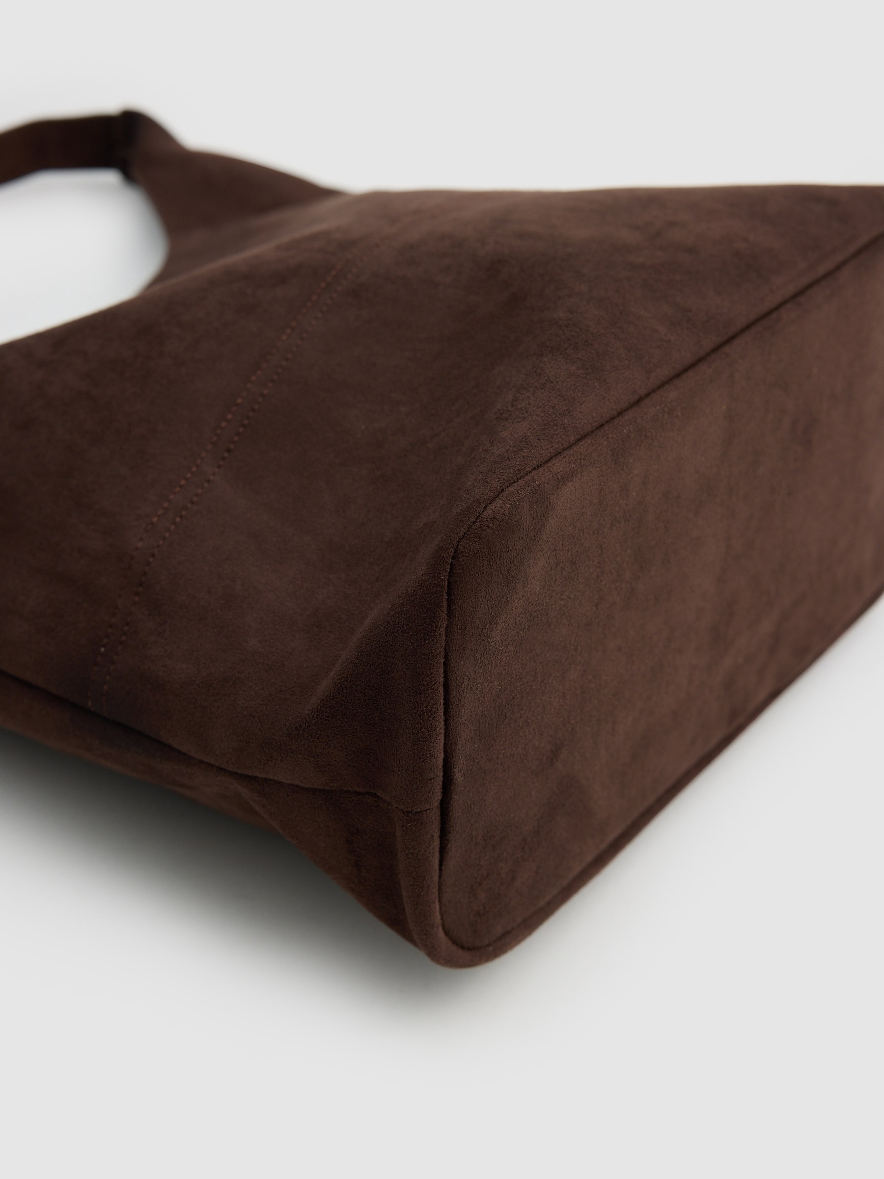 Brown effect leather shoulder bag dark brown front view